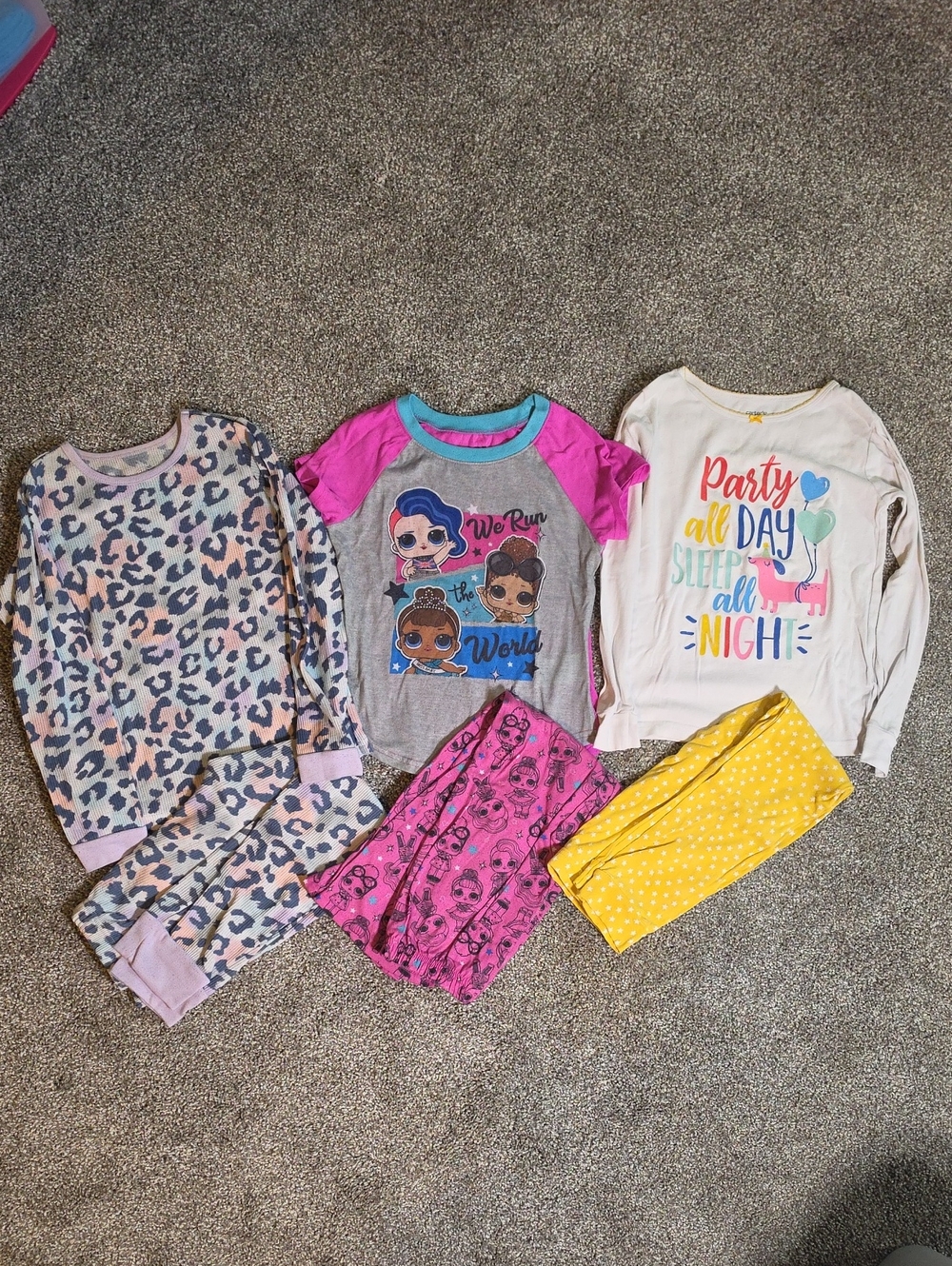 Carter's Girls Mixed Pink, Yellow, Gray and Cream Pajama Set